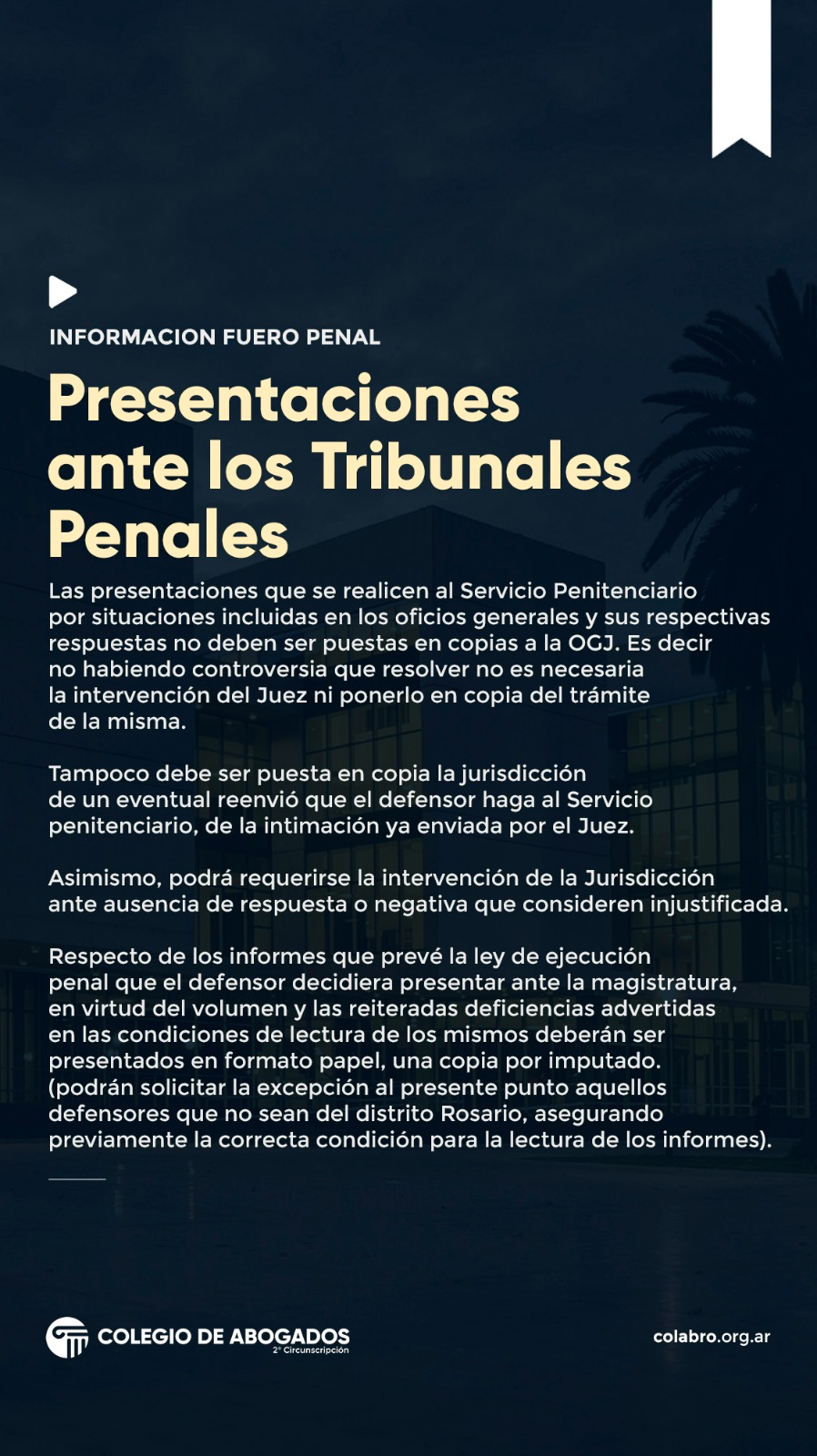 Información Fuero Penal: Presentaciones ante los Tribunales Penales